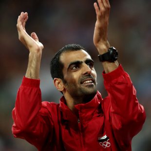 LONDON, ENGLAND - AUGUST 13:  Majd Eddin Ghazal of Syrian Arab Republic celebrates after winning bronze in the Men's High Jump final during day ten of the 16th IAAF World Athletics Championships London 2017 at The London Stadium on August 13, 2017 in London, United Kingdom.  (Photo by Alexander Hassenstein/Getty Images for IAAF)